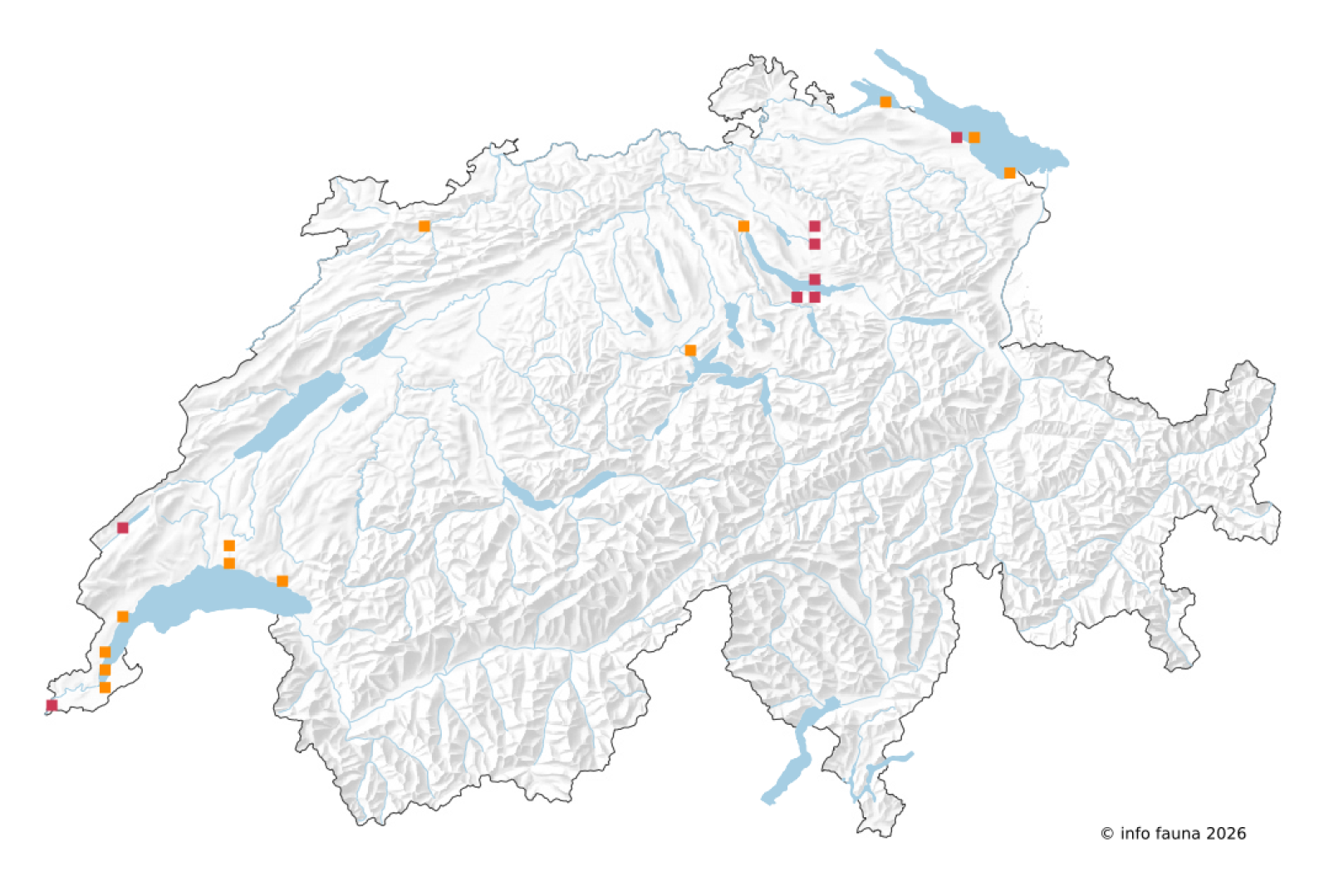 Carte des observations de Ephemera glaucops en Suisse