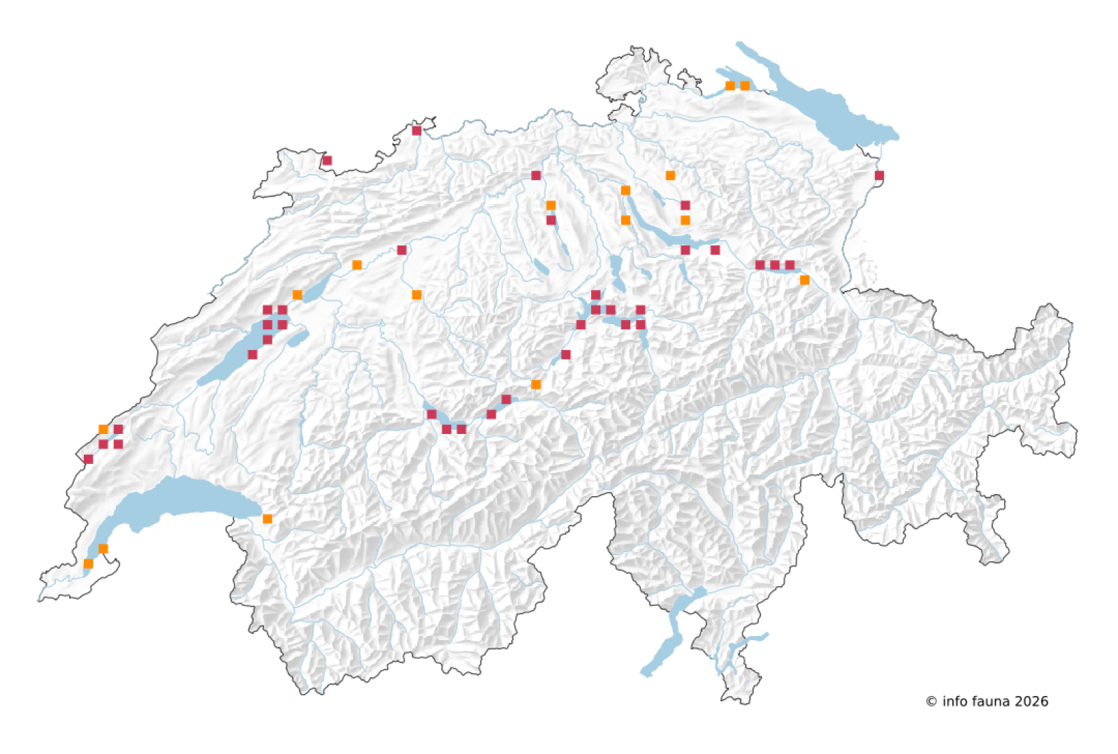 Carte des observations de Ephemera vulgata en Suisse