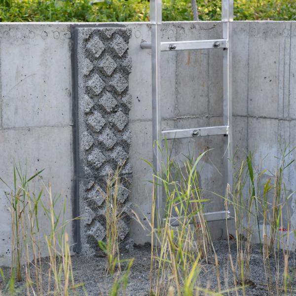 Ausstiegshilfe aus Beton, an einer Wand montiert